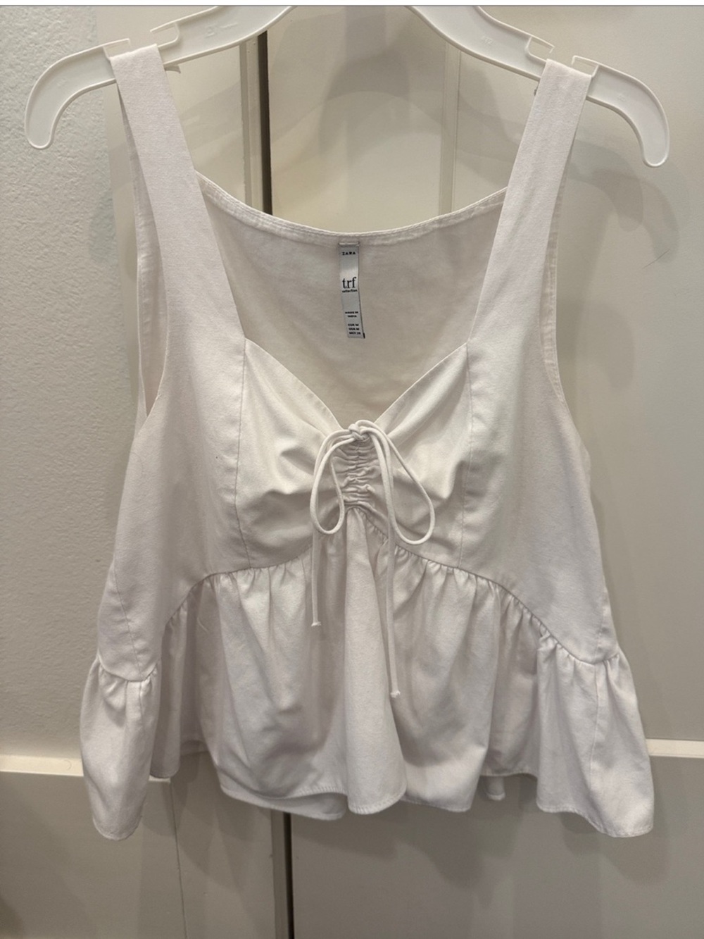 Zara White Lace-Up Peplum Tank Top -
